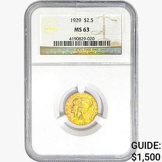 1929 $2.50 Gold Quarter Eagle NGC MS63 