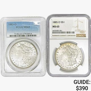 [2] Morgan Silver Dollars NGC/PCGS MS63 [1883-O. 1