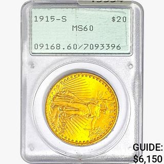 1915-S $20 Gold Double Eagle PCGS MS60 