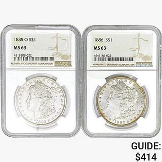 [2] Morgan Silver Dollars NGC MS63 [1885-O, 1886]
