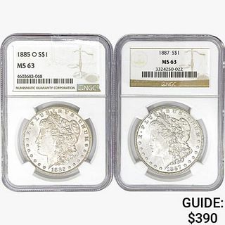 [2] Morgan Silver Dollars NGC MS63 [1885-O, 1887]