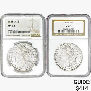 [2] Morgan Silver Dollars NGC MS63 [1885-O, 1886]