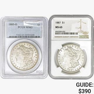 [2] Morgan Silver Dollars NGC/PCGS MS63 [1885-O, 1