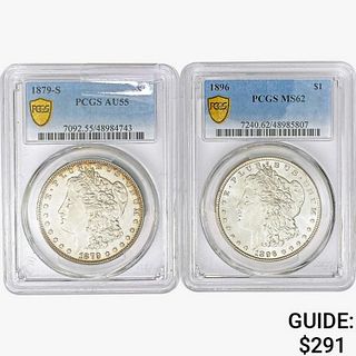 [2] Morgan Silver Dollars PCGS MS/AU [1879-S, 1896