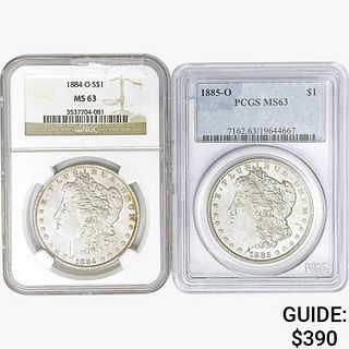 [2] Morgan Silver Dollars NGC/PCGS MS63 [1884-O, 1