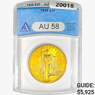 1928 $20 Gold Double Eagle ANACS AU58 