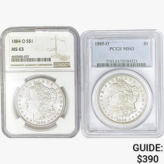 [2] Morgan Silver Dollars NGC/PCGS MS63 [1884-O, 1