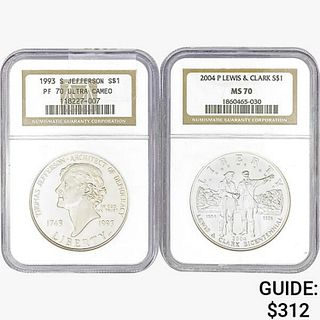 [2] US Silver Commem Dollars NGC MS/PF70 [1993-S, 