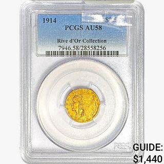 1914 $2.50 Gold Quarter Eagle PCGS AU58 Rive d'Or 