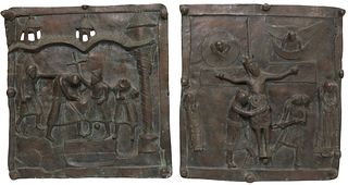 (2) PATINATED BRONZE RELIEF PLAQUES AFTER THE DOORS OF THE BASILICA DI SAN ZENO