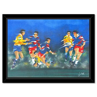 Victor Spahn, "Rugby" framed limited edition lithograph, hand signed with Certificate of Authenticity.