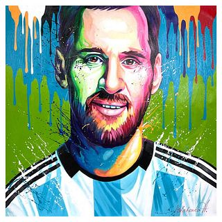Alexander Ishchenko, "Lionel Messi" Original Acrylic Painting on Canvas, Hand Signed with Letter Authenticity.