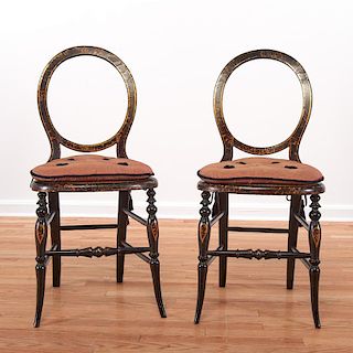 Pair Victorian faux tortoise fancy chairs