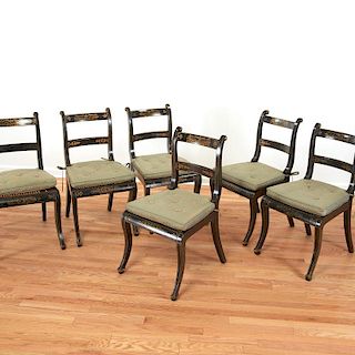Set (6) black painted Regency dining chairs