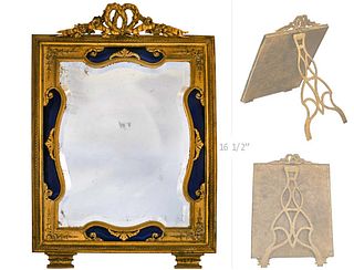 19th C. French Ormolu With Blue Guilloche Enamel Mirror