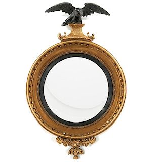Exceptional large Regency giltwood convex mirror