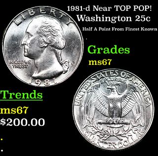 1981-d Washington Quarter Near TOP POP! 25c Graded ms67 BY SEGS