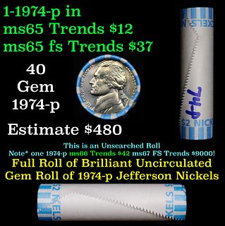 BU Shotgun Jefferson 5c roll, 1979-p 40 pcs Bank $2 Nickel Wrapper Grades