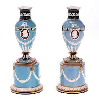 Pair Wedgwood Victoria Ware vases and stands