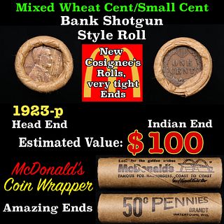 Small Cent Mixed Roll Orig Brandt McDonalds Wrapper, 1923-p Lincoln Wheat end, Indian other end, 50c