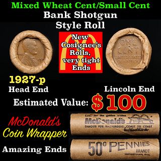 Small Cent Mixed Roll Orig Brandt McDonalds Wrapper, 1927-p Lincoln Wheat end, Indian other end, 50c