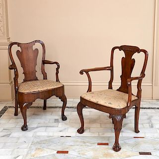 (2) George II mahogany and walnut armchairs