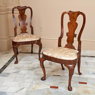 Pair George II walnut side chairs