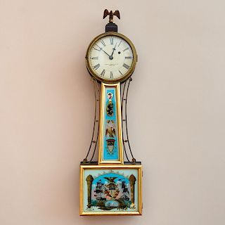 Federal style mahogany banjo clock