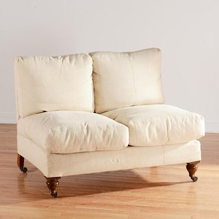 Howard & Sons linen upholstered armless settee