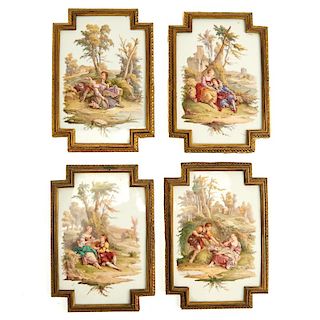 Set (4) bronze-framed porcelain plaques