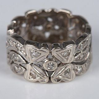Stunning 14K White Gold Diamond Wide Wedding Band Ring