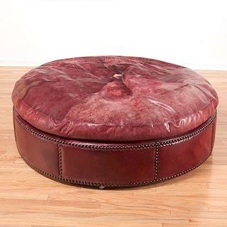 Giant distressed oxblood leather ottoman