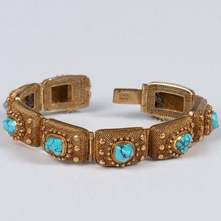 Chinese Silver Gilt Filigree Turquoise Bracelet