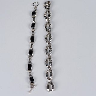 2pc Beautiful Sterling Silver and Black Enamel Bracelets
