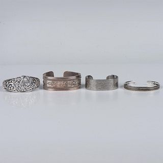 4pc Cute Sterling Silver Engraved Cuff Bracelets