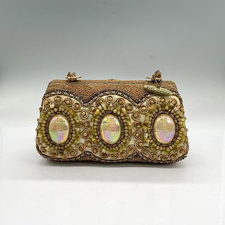Mary Frances Beaded Leather Handbag, Tan/Amber