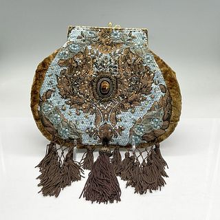 Mary Frances Velvet and Jacquard Handbag, Brown/Turquoise