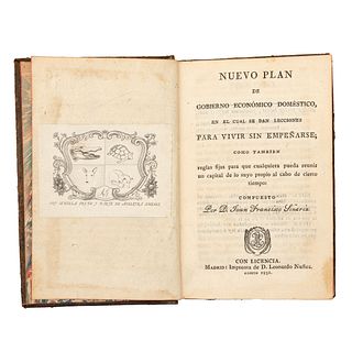 Siñeriz, Juan Francisco. Nuevo Plan de Gobierno Económico Doméstico, en el cual se dan Lecciones. Madrid: Leonardo Núñez, 1831.