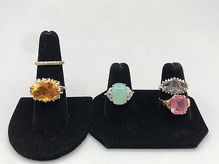 Group of 5 10k Gold and Gemstone Rings and More