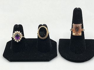 Group of 3, 14k Gemstone Rings-Vintage c1960 and More