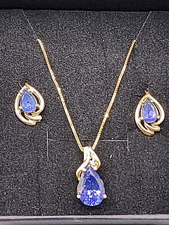 10K Teardrop Necklace and Earrings Set c1980