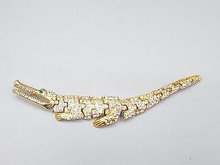 Large Rhinestone Crocodile Brooch c1990