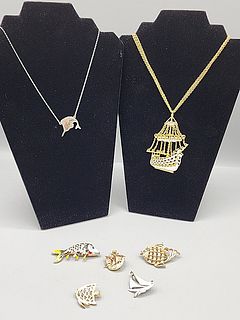 Group of Vintage Ocean Themed Pins and More