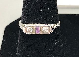 Art Deco 18K Diamond and Amethyst Ring