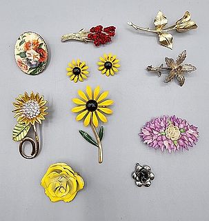 Group of Vintage and Modern Flower Pins and More
