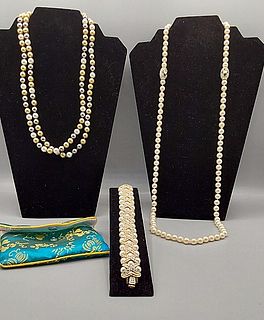 Group of Faux Pearl Necklaces and More