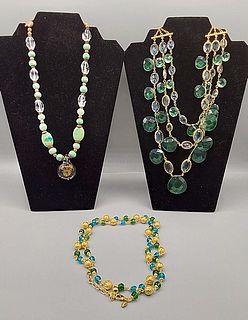 3 Green Statement Necklaces-Joan Rivers and More