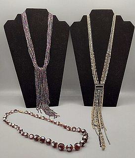 3 Purple Beaded Necklaces