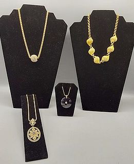 4 Gold Tone and Rhinestone Necklaces-Nolan Miller and More