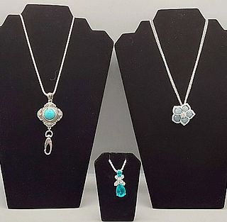 3 Silver Tone and Turquoise Necklaces-Nolan Miller and More